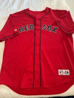 Majestic Garciaparra Red Boston Red Sox Button-Up Jersey with Navy Trim